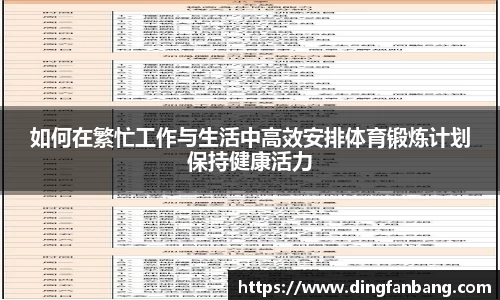 如何在繁忙工作与生活中高效安排体育锻炼计划保持健康活力